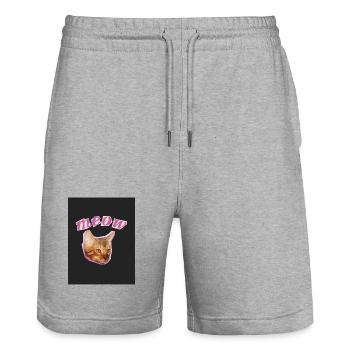Funny Cat Print - Stanley/Stella Trainer Unisex Organic Jogging Shorts - heather grey - Front - Nik (191cm) & Marisol (170cm)