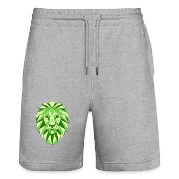 Geometrischer Löwenkopf in Grün - Stanley/Stella Unisex Bio Joggingshorts Trainer  - Grau meliert - Vorne - Nik (191cm) & Marisol (170cm)