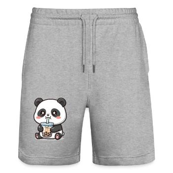 Cuddly panda bear with bubble tea - Stanley/Stella Trainer Unisex Organic Jogging Shorts - heather grey - Front - Nik (191cm) & Marisol (170cm)