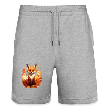 Fox in Autumn - Stanley/Stella Trainer Unisex Organic Jogging Shorts - heather grey - Front - Nik (191cm) & Marisol (170cm)