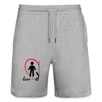 Minimalistisches Liebesdesign Links Halbes Herz - Stanley/Stella Unisex Bio Joggingshorts Trainer  - Grau meliert - Vorne - Nik (191cm) & Marisol (170cm)