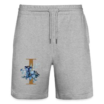 Floral I – Lettre d’or avec des fleurs - Short de jogging bio TRAINER Stanley/Stella unisexe - gris chiné - Devant - Nik (191cm) & Marisol (170cm)
