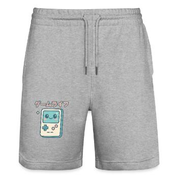 Console de jeu rétro Kawaii Lifestyle - Short de jogging bio TRAINER Stanley/Stella unisexe - gris chiné - Devant - Nik (191cm) & Marisol (170cm)