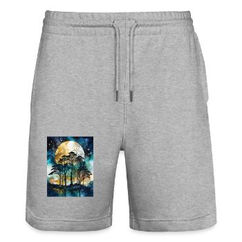 Moonlit Night Forest with Saying EN - Stanley/Stella Trainer Unisex Organic Jogging Shorts - heather grey - Front - Nik (191cm) & Marisol (170cm)