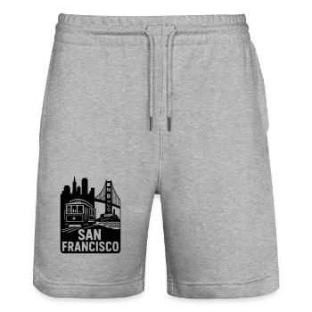 San Francisco Silhouette - Stanley/Stella Trainer Unisex Organic Jogging Shorts - heather grey - Front - Nik (191cm) & Marisol (170cm)