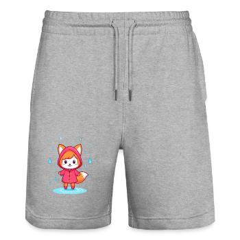 Kleiner Chibi-Fuchs im Regenmantel - Stanley/Stella Unisex Bio Joggingshorts Trainer  - Grau meliert - Vorne - Nik (191cm) & Marisol (170cm)