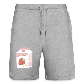 Erdbeer-Milch-Box-Illustration - Stanley/Stella Unisex Bio Joggingshorts Trainer  - Grau meliert - Vorne - Nik (191cm) & Marisol (170cm)