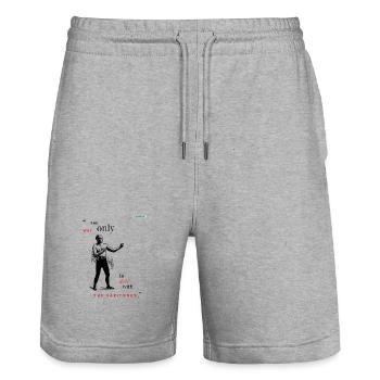 BARITONES PARODY design 001 - Stanley/Stella Trainer Unisex Organic Jogging Shorts - heather grey - Front - Nik (191cm) & Marisol (170cm)