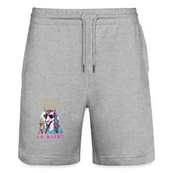 Einhorn Eis vs. Hitze - Stanley/Stella Unisex Bio Joggingshorts Trainer  - Grau meliert - Vorne - Nik (191cm) & Marisol (170cm)