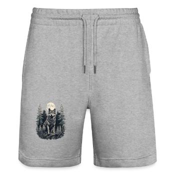 Loup à la pleine lune - Short de jogging bio TRAINER Stanley/Stella unisexe - gris chiné - Devant - Nik (191cm) & Marisol (170cm)