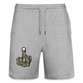 Mittelfinger Stinkefinger Design Armee - Stanley/Stella Unisex Bio Joggingshorts Trainer  - Grau meliert - Vorne - Nik (191cm) & Marisol (170cm)