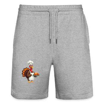 Cuisinier de dinde de Thanksgiving Thanksgiving - Short de jogging bio TRAINER Stanley/Stella unisexe - gris chiné - Devant - Nik (191cm) & Marisol (170cm)