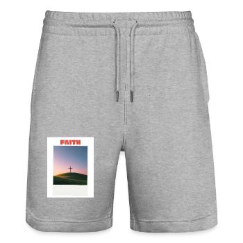 La foi au coucher du soleil - Short de jogging bio TRAINER Stanley/Stella unisexe - gris chiné - Devant - Nik (191cm) & Marisol (170cm)