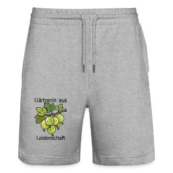 Green Gooseberry Branch Illustration - Stanley/Stella Trainer Unisex Organic Jogging Shorts - heather grey - Front - Nik (191cm) & Marisol (170cm)