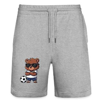Cute Bear Soccer Player Brown Bear Cartoon Cool - Stanley/Stella Trainer Unisex Organic Jogging Shorts - heather grey - Front - Nik (191cm) & Marisol (170cm)