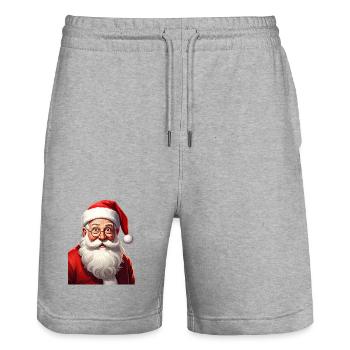 Dessin animé drôle Père Noël - Short de jogging bio TRAINER Stanley/Stella unisexe - gris chiné - Devant - Nik (191cm) & Marisol (170cm)