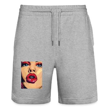 Look rouge à lèvres pop art - Short de jogging bio TRAINER Stanley/Stella unisexe - gris chiné - Devant - Nik (191cm) & Marisol (170cm)