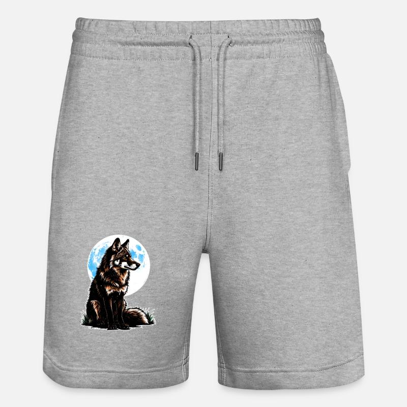 Un loup devant une lune bleue - Short de jogging bio TRAINER Stanley/Stella unisexe - gris chiné