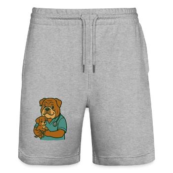 Bulldogge Tierarzt hält Welpe niedliches Tier Karikatur - Stanley/Stella Unisex Bio Joggingshorts Trainer  - Grau meliert - Vorne - Nik (191cm) & Marisol (170cm)