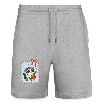 Katze an Weihnachten - Stanley/Stella Unisex Bio Joggingshorts Trainer  - Grau meliert - Vorne - Nik (191cm) & Marisol (170cm)