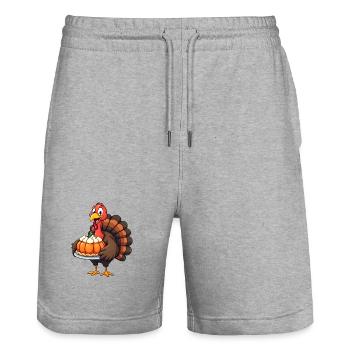 Thanksgiving Lustiger Thanksgiving Truthahn - Stanley/Stella Unisex Bio Joggingshorts Trainer  - Grau meliert - Vorne - Nik (191cm) & Marisol (170cm)