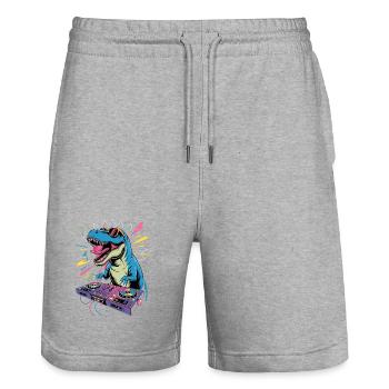 DJ Dinosaur - Stanley/Stella Trainer Unisex Organic Jogging Shorts - heather grey - Front - Nik (191cm) & Marisol (170cm)