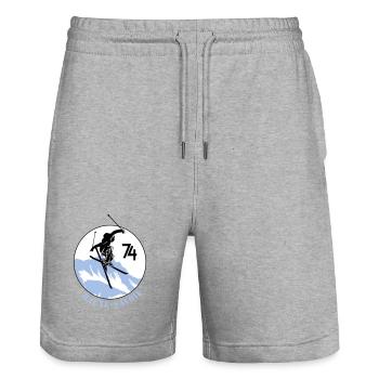 Design Haute-Savoie 74 - Short de jogging bio TRAINER Stanley/Stella unisexe - gris chiné - Devant - Nik (191cm) & Marisol (170cm)