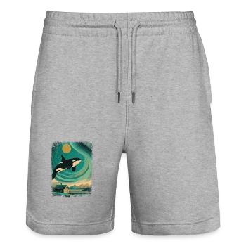 Orque baleine aurores boréales ciel nocturne aurores boréales vintage - Short de jogging bio TRAINER Stanley/Stella unisexe - gris chiné - Devant - Nik (191cm) & Marisol (170cm)