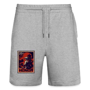 Red Samurai Stamp of Honor - Stanley/Stella Trainer Unisex Organic Jogging Shorts - heather grey - Front - Nik (191cm) & Marisol (170cm)