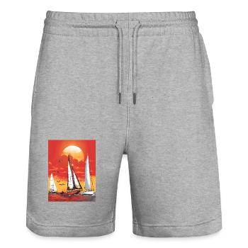 Sonnenuntergang mit Segelboot - Stanley/Stella Unisex Bio Joggingshorts Trainer  - Grau meliert - Vorne - Nik (191cm) & Marisol (170cm)