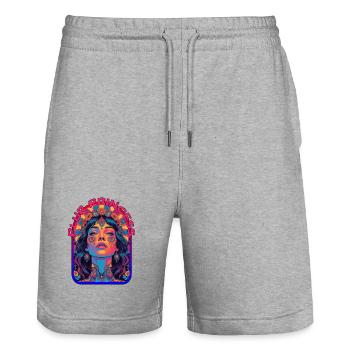 Plur Princess Psychedelic Kandi Festival - Short de jogging bio TRAINER Stanley/Stella unisexe - gris chiné - Devant - Nik (191cm) & Marisol (170cm)