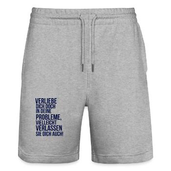 about going wild - fall in love with your problem - Stanley/Stella Trainer Unisex Organic Jogging Shorts - heather grey - Front - Nik (191cm) & Marisol (170cm)