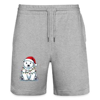 Polar Bear Christmas Cute Funny Bear Fairy Lights - Stanley/Stella Trainer Unisex Organic Jogging Shorts - heather grey - Front - Nik (191cm) & Marisol (170cm)