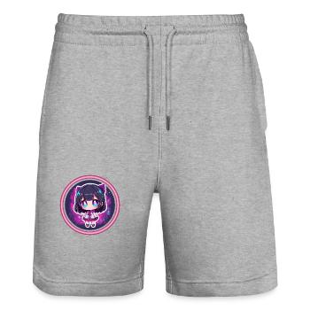 Neon Chibi in Cyber City - Stanley/Stella Trainer Unisex Organic Jogging Shorts - heather grey - Front - Nik (191cm) & Marisol (170cm)