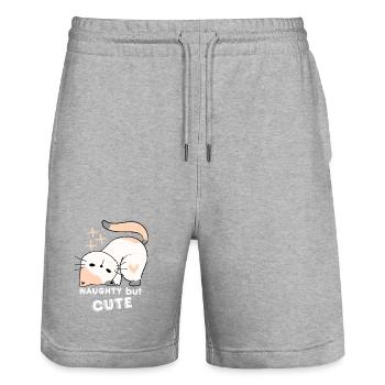 Naughty and cute cat - Stanley/Stella Trainer Unisex Organic Jogging Shorts - heather grey - Front - Nik (191cm) & Marisol (170cm)