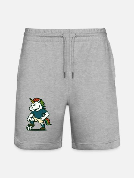 Einhorn-Fußballspieler-Maskottchen mit Ball - Stanley/Stella Unisex Bio Joggingshorts Trainer  - Grau meliert