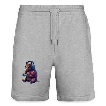 Armadillo Games Animal Video Games Drôle - Short de jogging bio TRAINER Stanley/Stella unisexe - gris chiné - Devant - Nik (191cm) & Marisol (170cm)