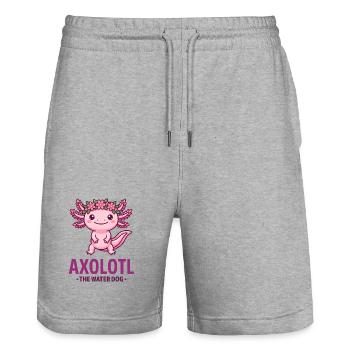 AXOLOTL LE CHIEN D’EAU Couronne de fleurs roses mignonne - Short de jogging bio TRAINER Stanley/Stella unisexe - gris chiné - Devant - Nik (191cm) & Marisol (170cm)