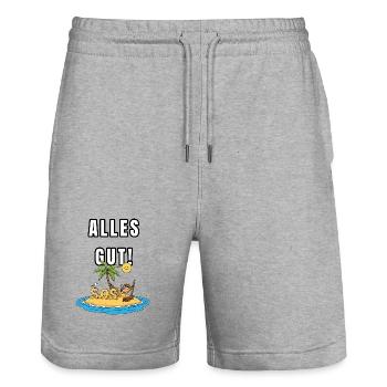 Tout va bien – motif ironique de l’île - Short de jogging bio TRAINER Stanley/Stella unisexe - gris chiné - Devant - Nik (191cm) & Marisol (170cm)