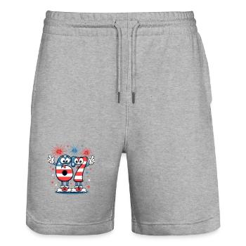 US Flag 67 Memes Six Seven - Stanley/Stella Unisex Bio Joggingshorts Trainer  - Grau meliert - Vorne - Nik (191cm) & Marisol (170cm)