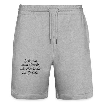 Schau in mein Gesicht, ich schenke dir ein Lächeln - Stanley/Stella Unisex Bio Joggingshorts Trainer  - Grau meliert - Vorne - Nik (191cm) & Marisol (170cm)
