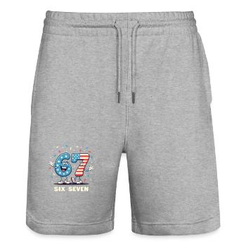 US Flag 67 Memes Six Seven - Stanley/Stella Unisex Bio Joggingshorts Trainer  - Grau meliert - Vorne - Nik (191cm) & Marisol (170cm)