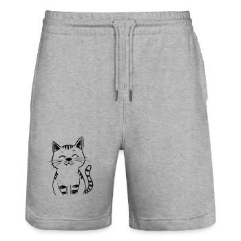 Minimal Smiling Cat Line Art – Happy Kitty - Stanley/Stella Trainer Unisex Organic Jogging Shorts - heather grey - Front - Nik (191cm) & Marisol (170cm)