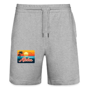 Aloha Sonnenuntergang Palmen - Stanley/Stella Unisex Bio Joggingshorts Trainer  - Grau meliert - Vorne - Nik (191cm) & Marisol (170cm)