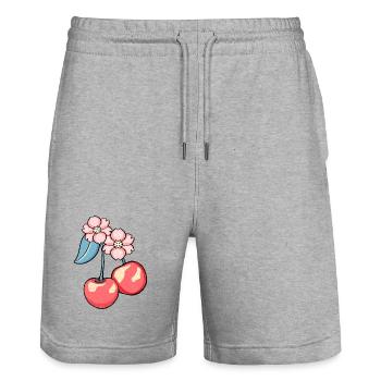Cherry blossom charm illustration - Stanley/Stella Trainer Unisex Organic Jogging Shorts - heather grey - Front - Nik (191cm) & Marisol (170cm)