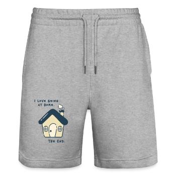 I love being at home – Introverted statement - Stanley/Stella Trainer Unisex Organic Jogging Shorts - heather grey - Front - Nik (191cm) & Marisol (170cm)