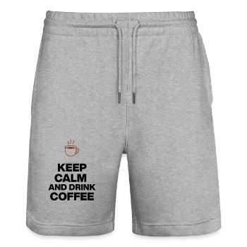 KEEP CALM AND DRINK COFFEE, COFFEE JUNKIE GIFT - Stanley/Stella Trainer Unisex Organic Jogging Shorts - heather grey - Front - Nik (191cm) & Marisol (170cm)