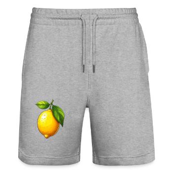 lemon - Stanley/Stella Trainer Unisex Organic Jogging Shorts - heather grey - Front - Nik (191cm) & Marisol (170cm)
