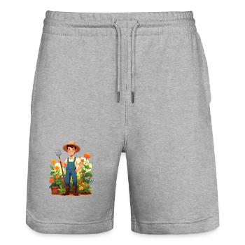 Jardinier - Short de jogging bio TRAINER Stanley/Stella unisexe - gris chiné - Devant - Nik (191cm) & Marisol (170cm)