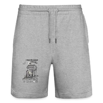 EG Strandkorb I Urlaub  I Seehund I Möwe I Strand  - Stanley/Stella Unisex Bio Joggingshorts Trainer  - Grau meliert - Vorne - Nik (191cm) & Marisol (170cm)